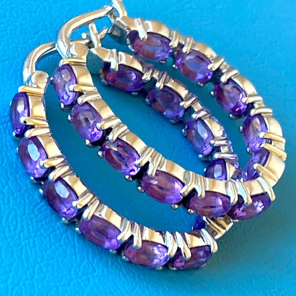KHR or KRH sterling silver Amethyst inside out hoop earrings India - Picture 7 of 7